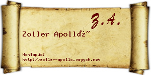 Zoller Apolló névjegykártya